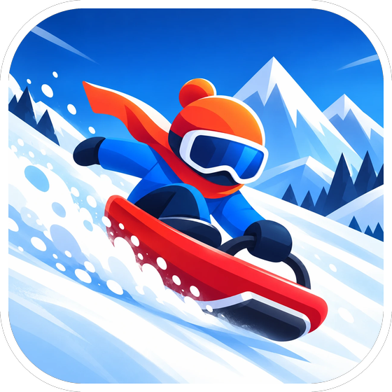 Downhill Chaos app icon: a rider on a red sled racing down a snowy slope