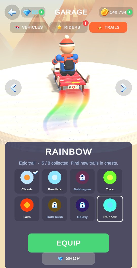 Garage with a rainbow trail behind the sled