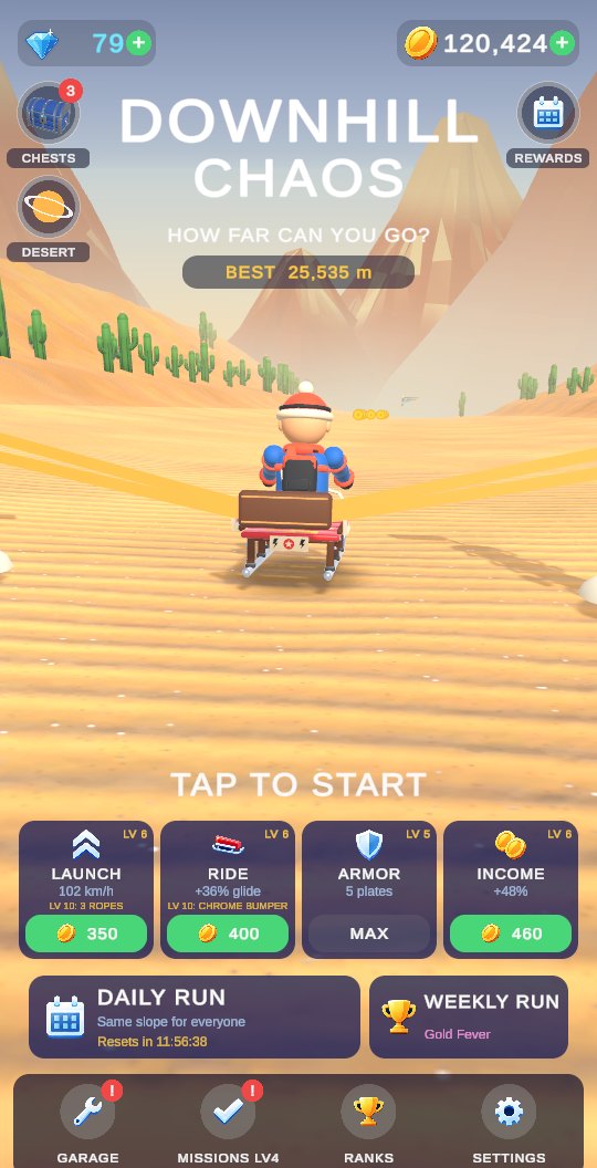 Main menu with the rider on the slope
