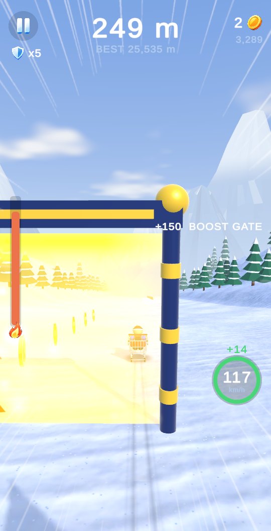 A shopping cart shooting through a boost gate